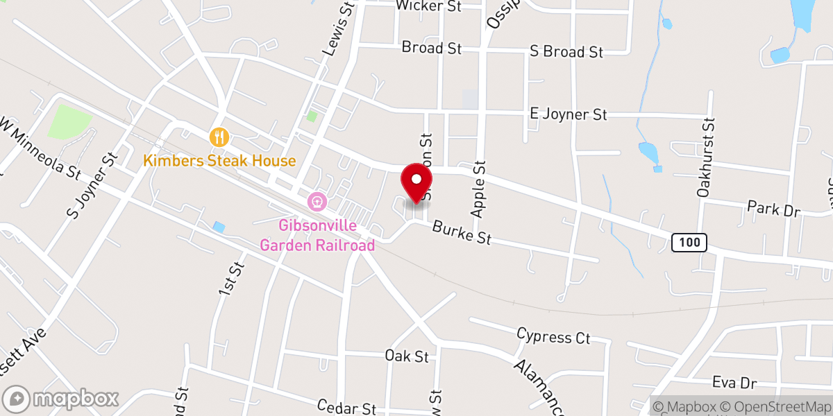 Map showing location of Gibsonville Christian Church