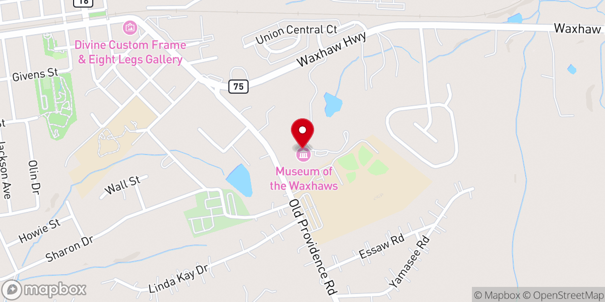 Map showing location of Museum of the Waxhaws