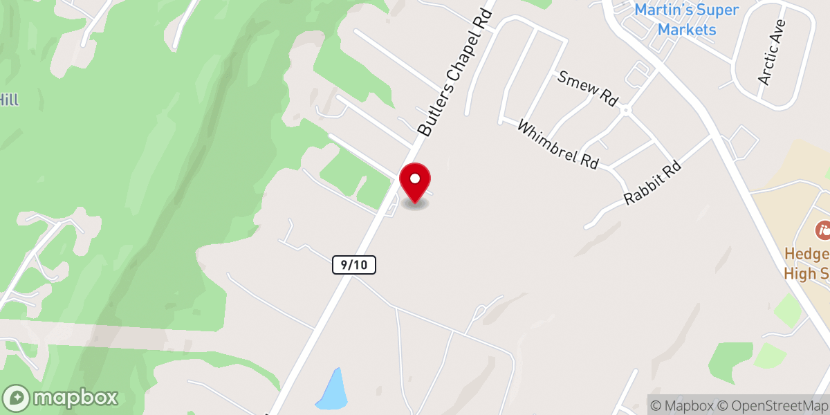 Map showing location of Hedgesville Baptist Church