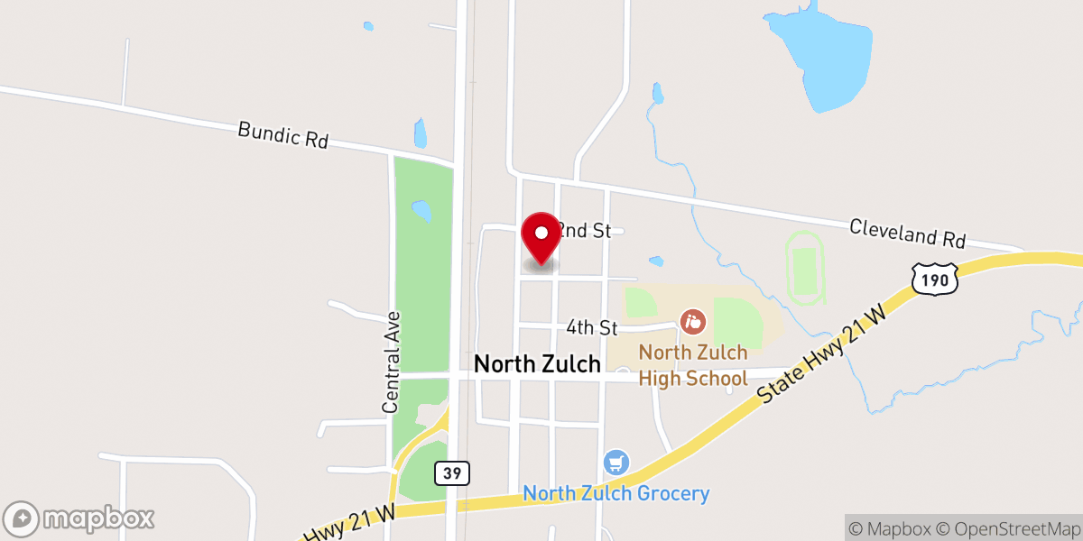 Map showing location of first baptist church North zulch