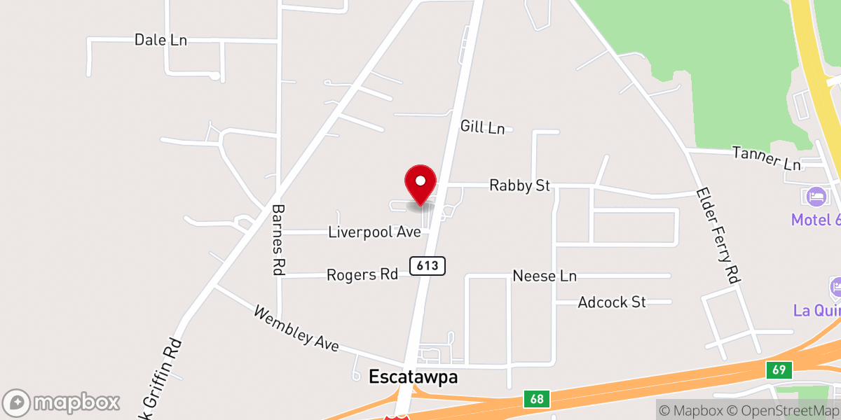 Map showing location of Escatawpa Baptist Church