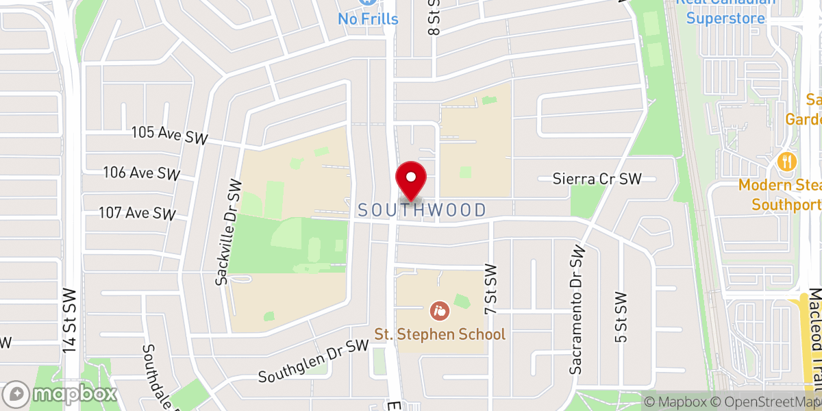 Map showing location of Southwood United Church
