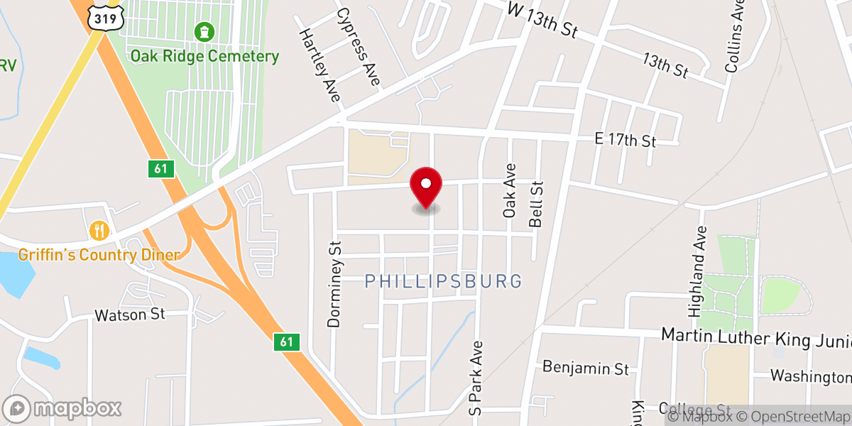 Map showing location of Everett Temple Christian Methodist Episcopal Church