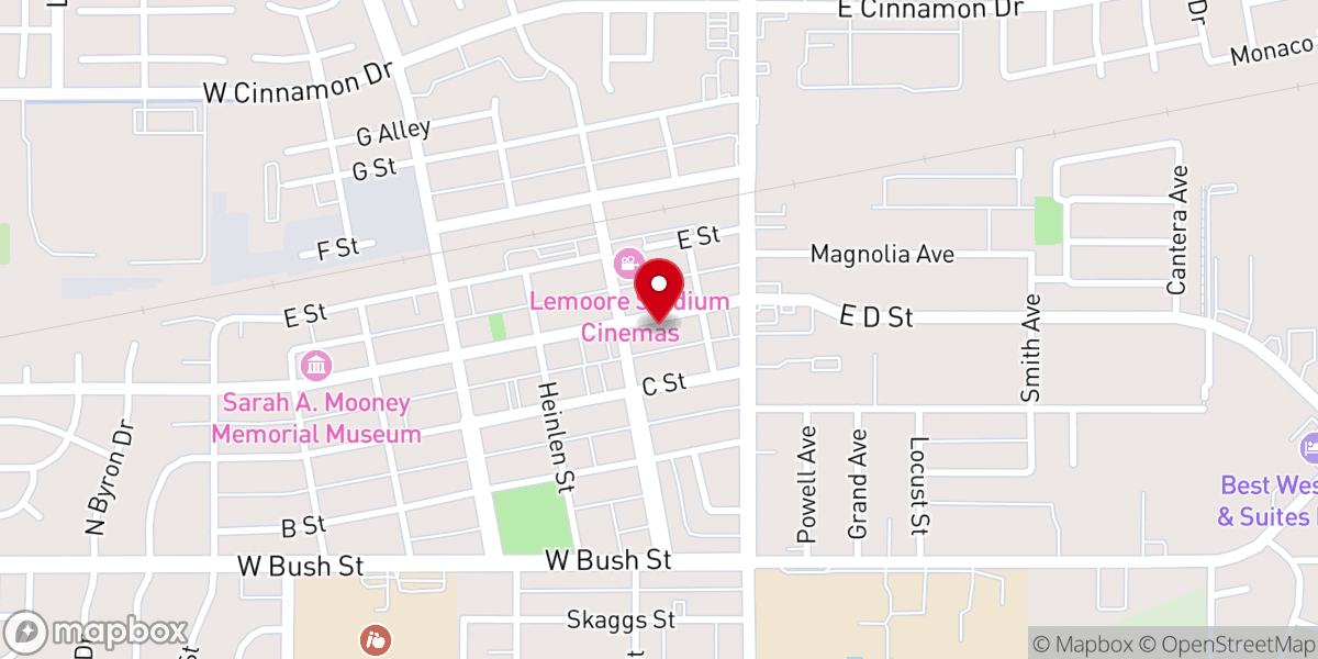 Map showing location of Lemoore Baptist Church