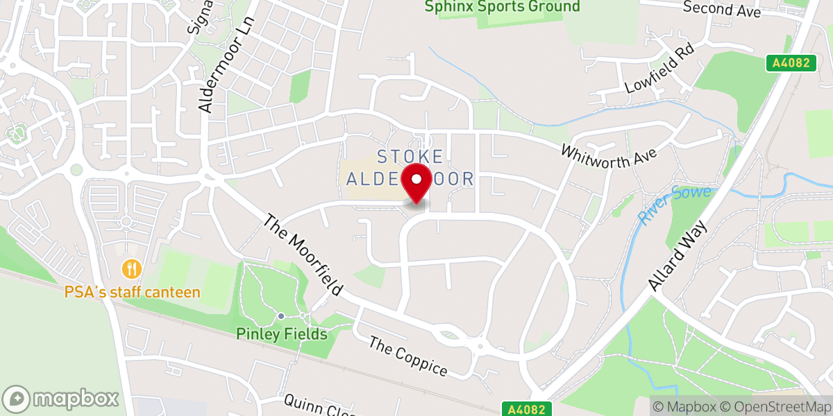 Map showing location of St Catherine's Church, Stoke Aldermoor