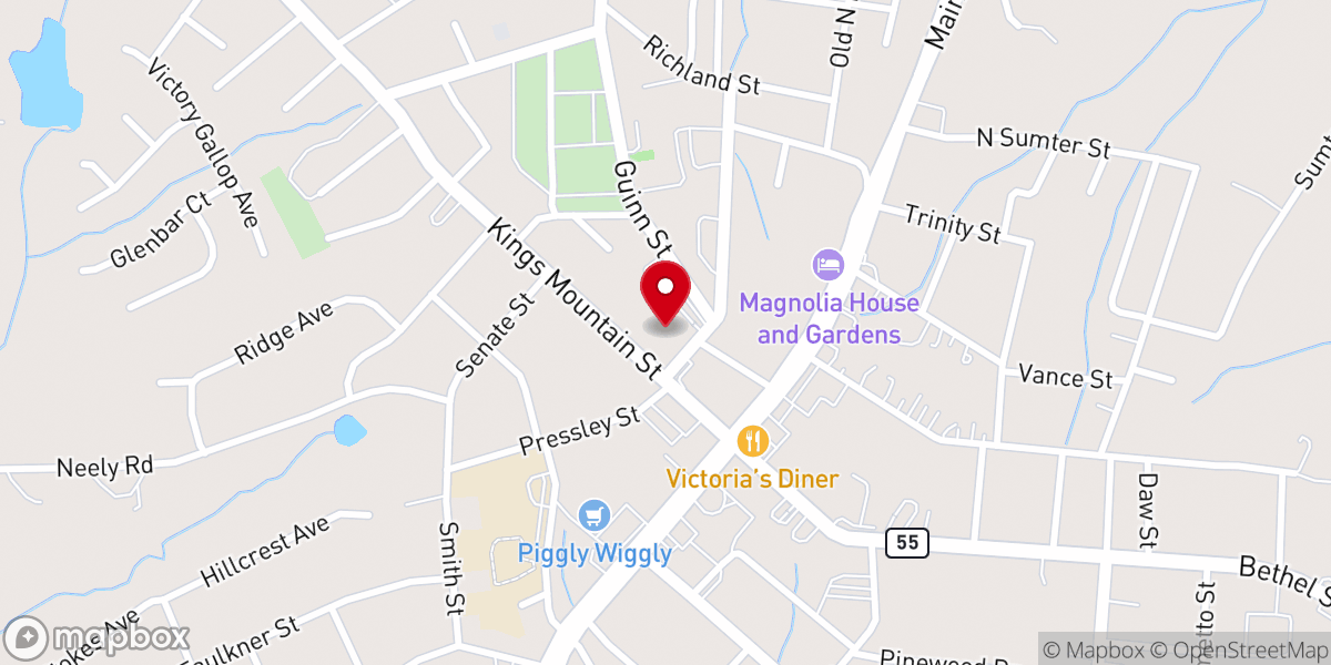 Map showing location of Clover Presbyterian Church