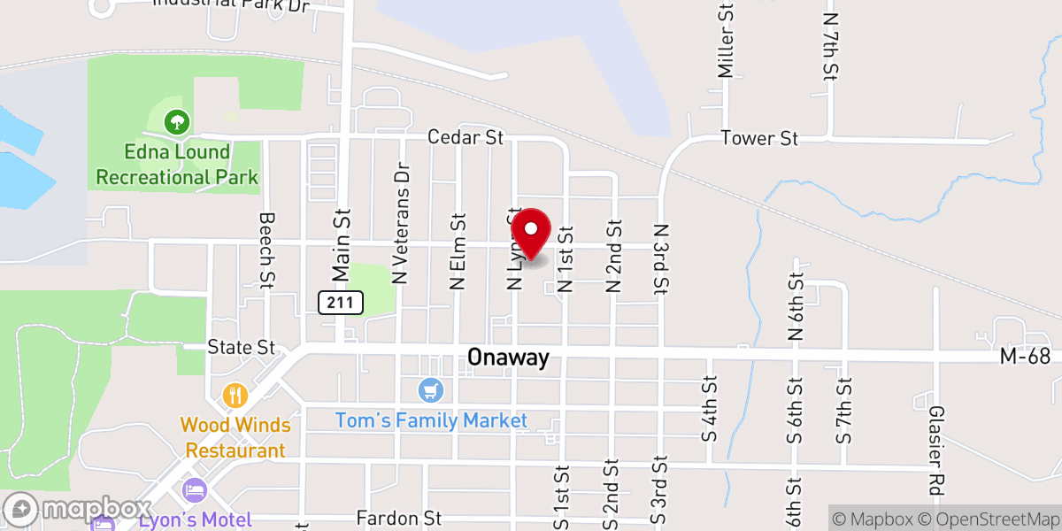 Map showing location of Onaway United Methodist Church