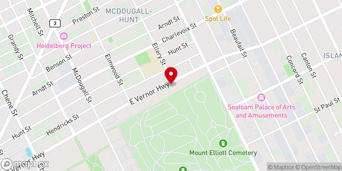 Map showing location of East Vernor Church of God in Christ