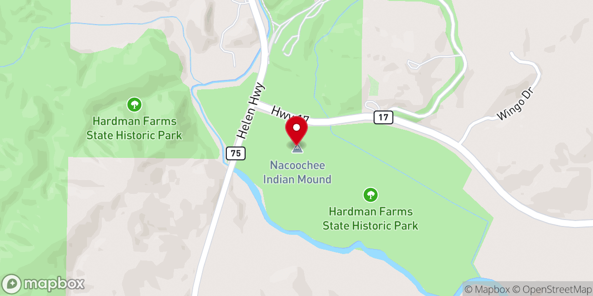 Map showing location of Nacoochee Indian Mound