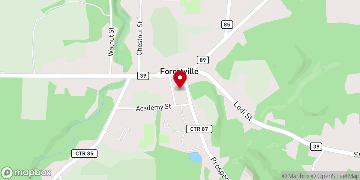 Map showing location of Forestville Baptist Church