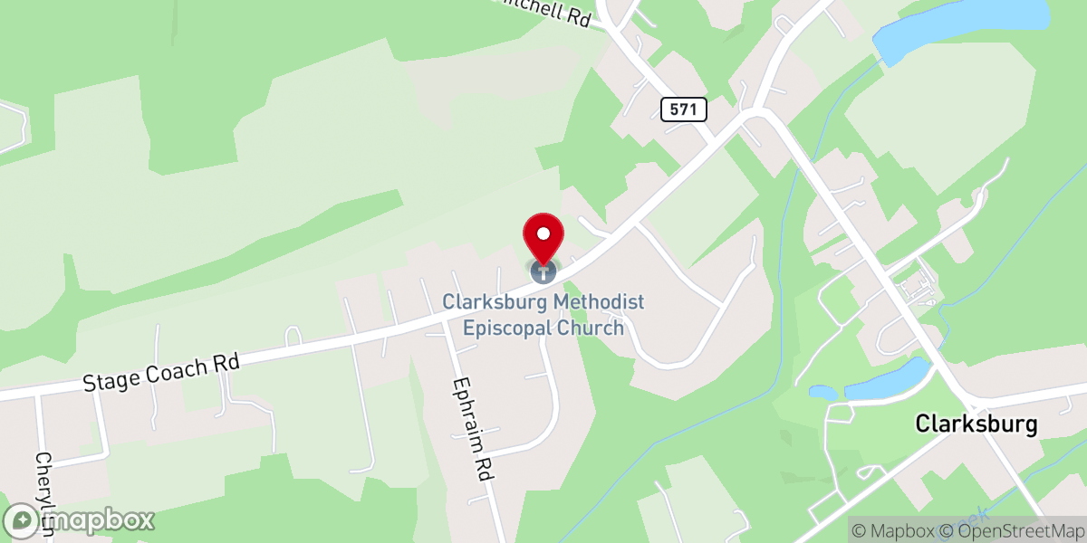 Map showing location of Clarksburg Episcopal Methodist Church