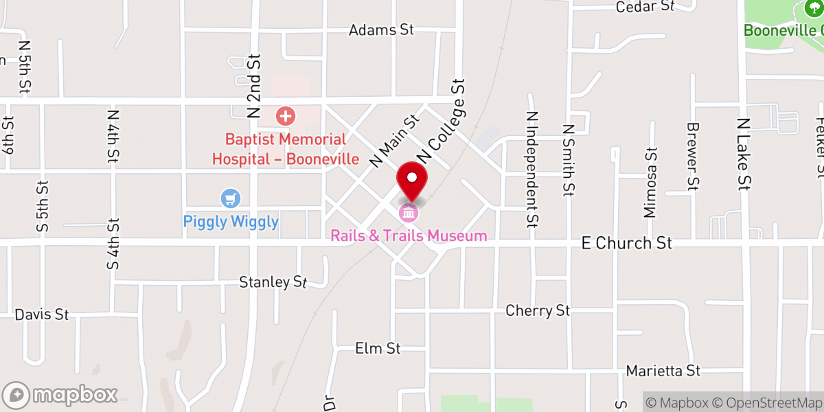 Map showing location of Booneville Main Street Association