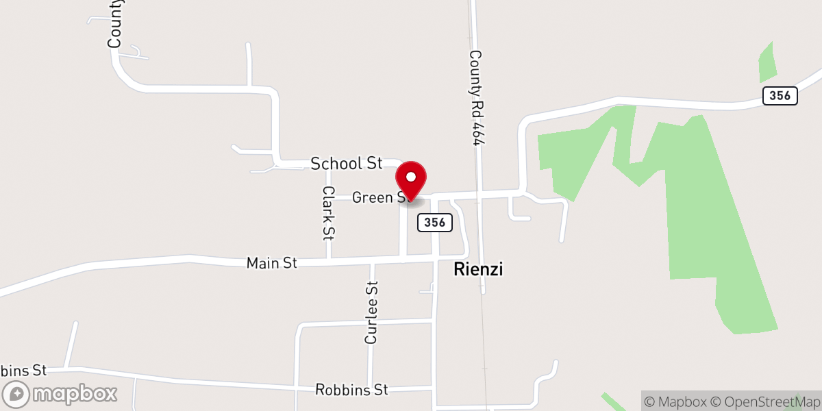 Map showing location of North Rienzi Church of Christ