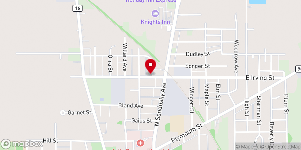 Map showing location of Bucyrus Evangelistic Center