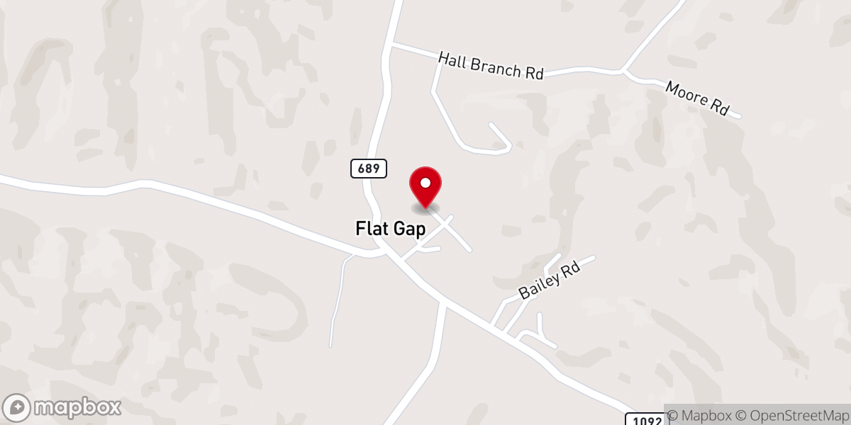 Map showing location of Flat Gap Baptist Church