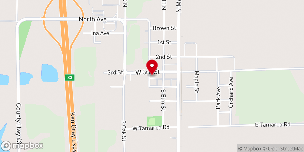 Map showing location of Ina Free Will Baptist Church