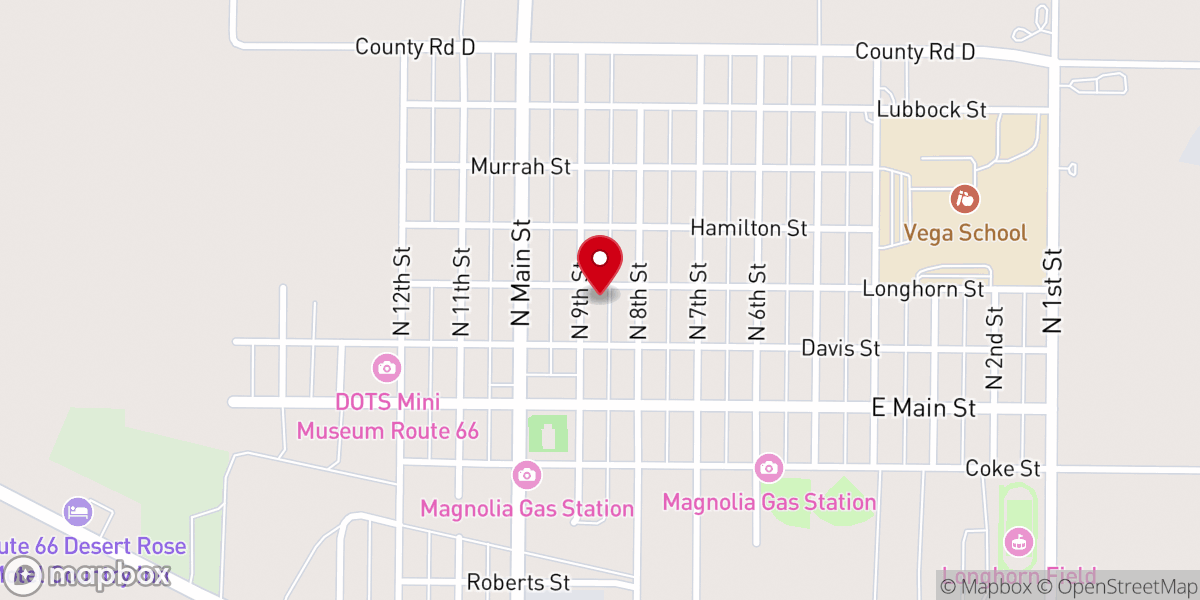 Map showing location of Vega United Methodist Church
