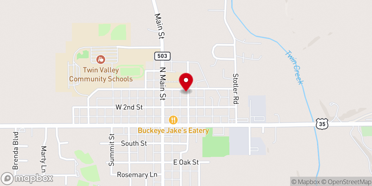 Map showing location of First Brethren Church of West Alexandria