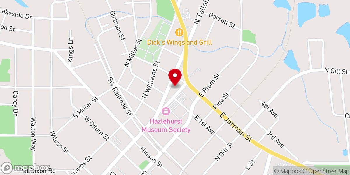 Map showing location of First Baptist Church-Hazlehurst