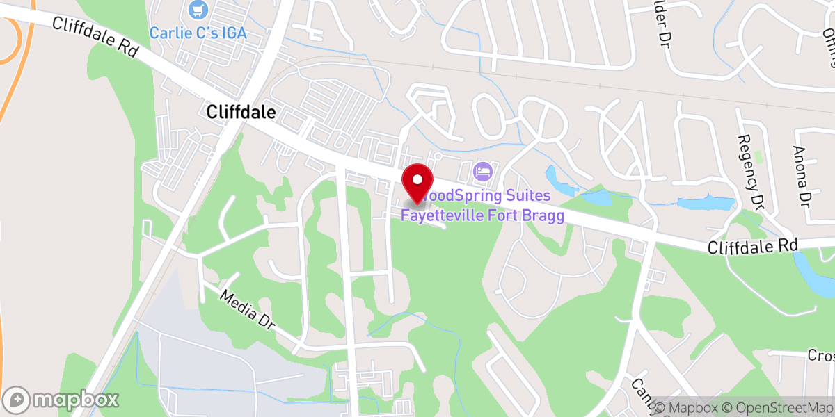 Map showing location of Fayetteville Korean Baptist Church