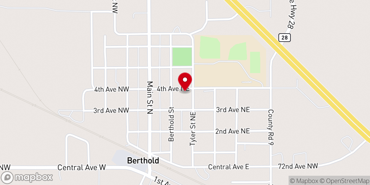 Map showing location of Berthold Baptist Church