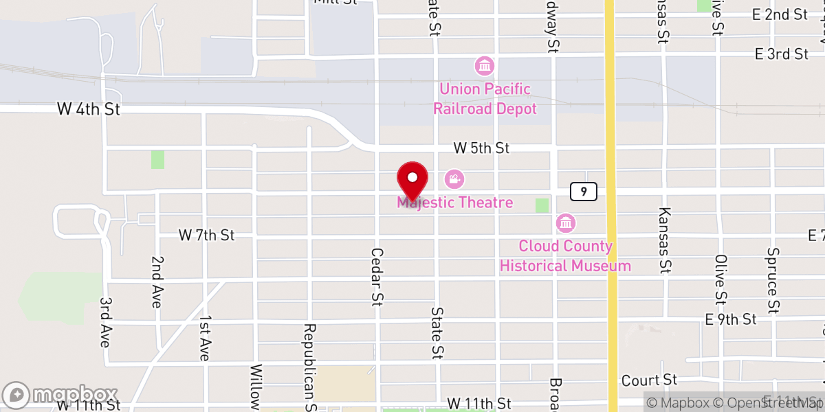 Map showing location of Brown Grand Theatre