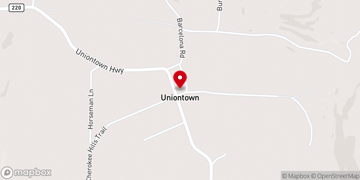Map showing location of Uniontown Baptist Church