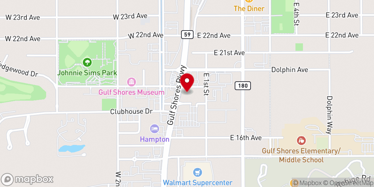 Map showing location of Gulf Shores United Methodist Church
