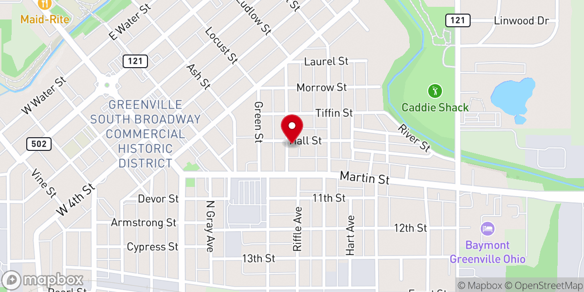 Map showing location of Greenville Weslyan Holiness Church