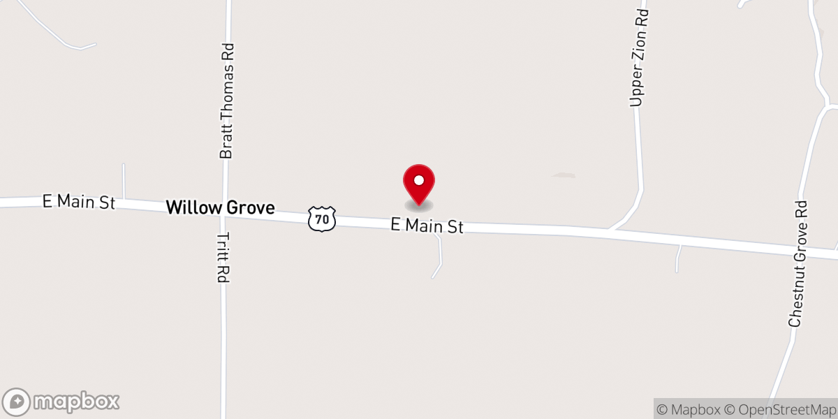 Map showing location of Willow Grove Baptist Church