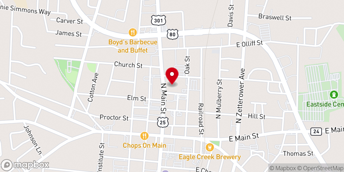 Map showing location of First Baptist Church Statesboro