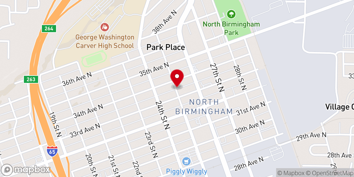 Map showing location of North Birmingham Church of Christ