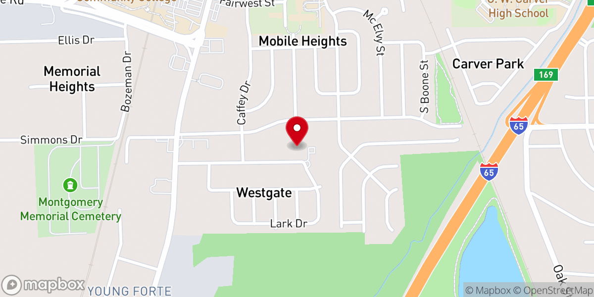Map showing location of Westside Baptist Church