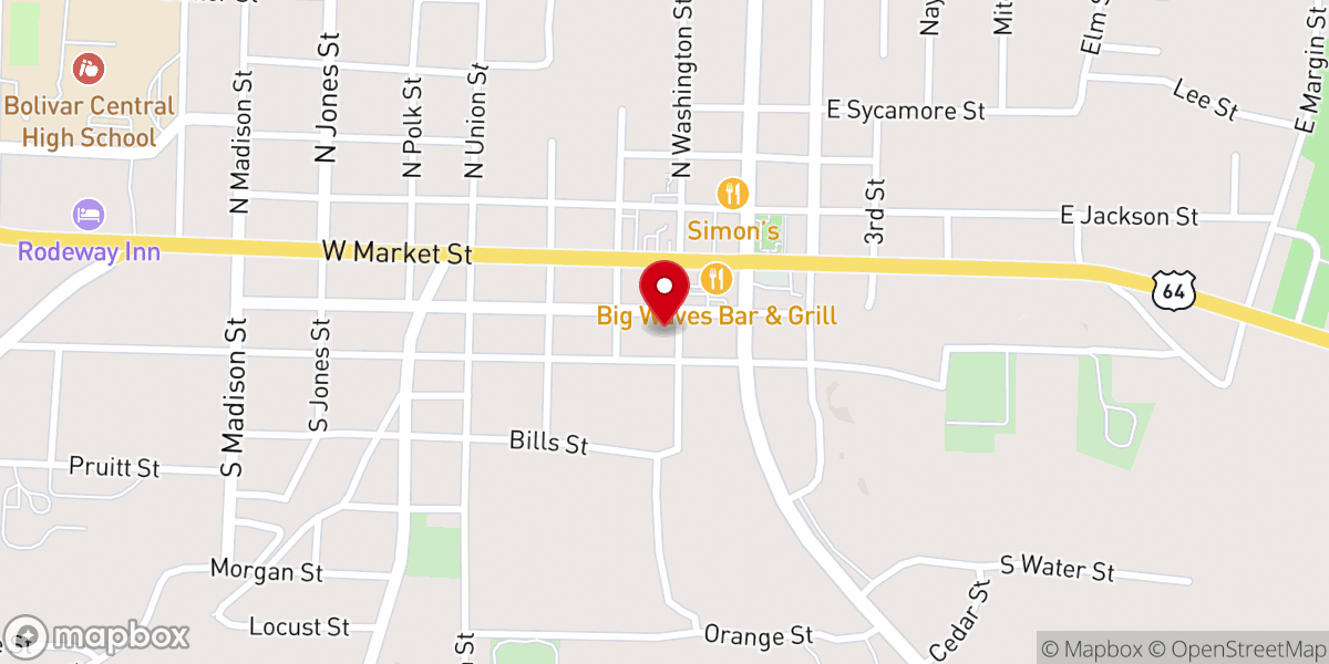 Map showing location of St. James Episcopal Church, Bolivar, TN