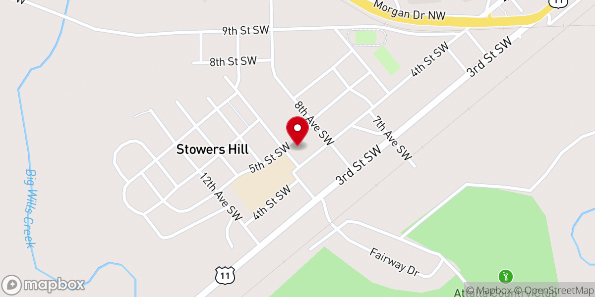 Map showing location of Stowers Hill Baptist Church