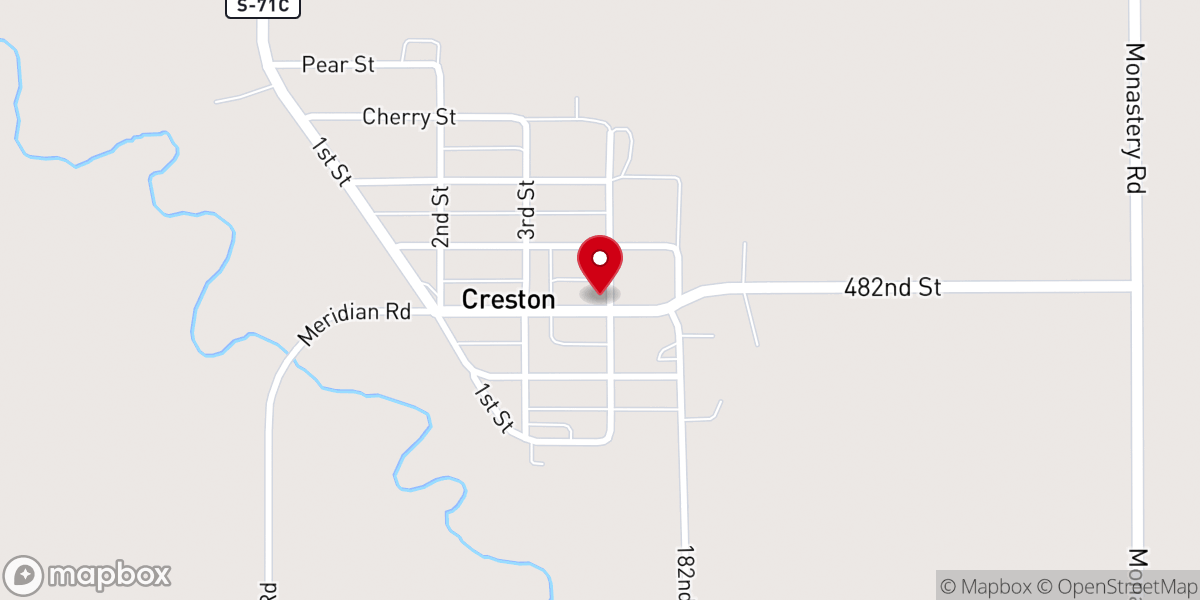 Map showing location of Creston Baptist Church