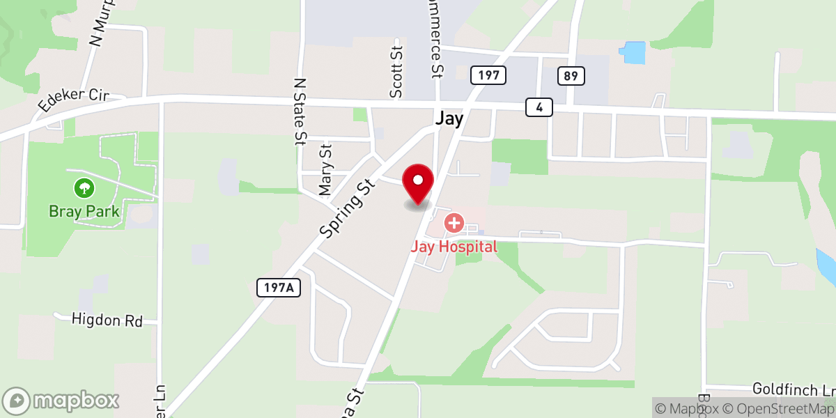 Map showing location of Jay First Baptist Church