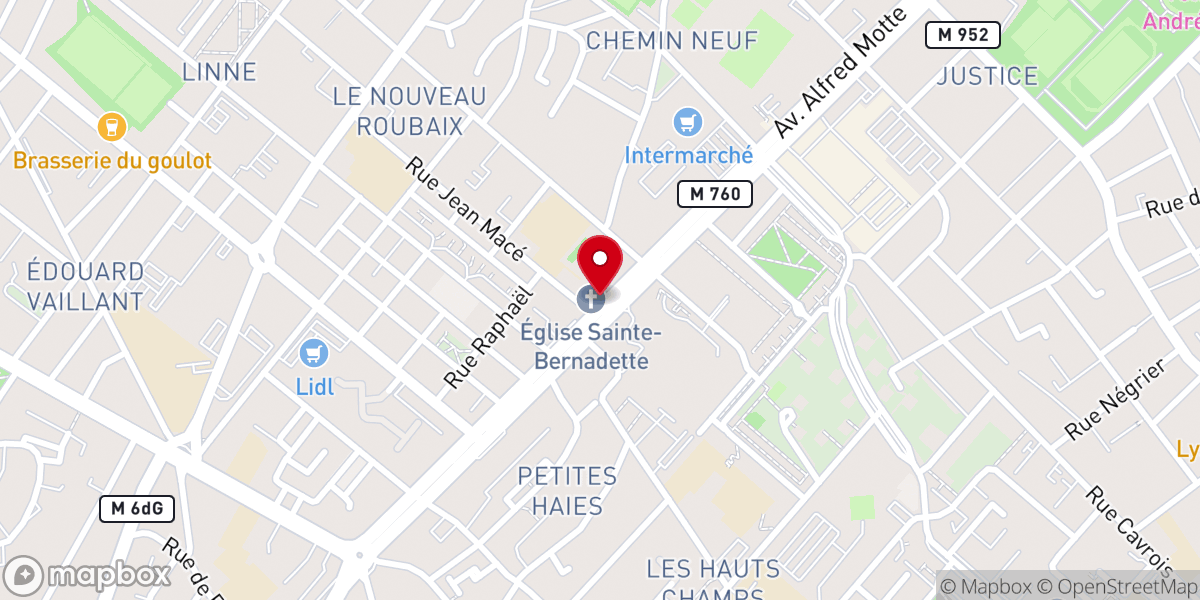 Map showing location of Église catholique Sainte-Bernadette à Roubaix