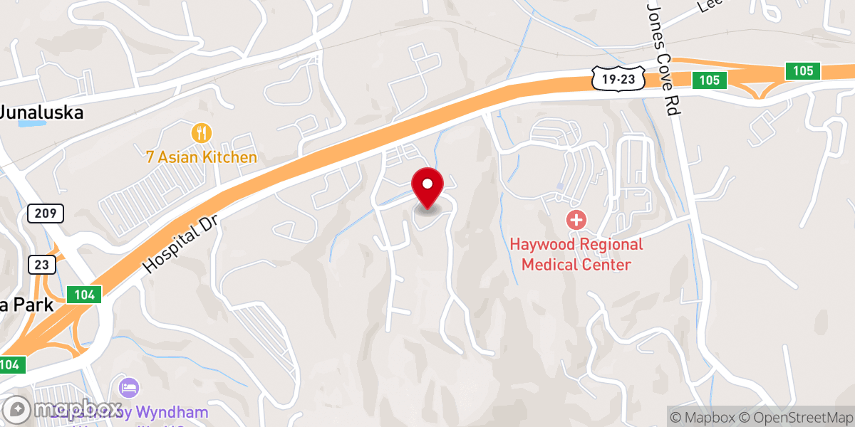 Map showing location of Lake Junaluska First Baptist Church