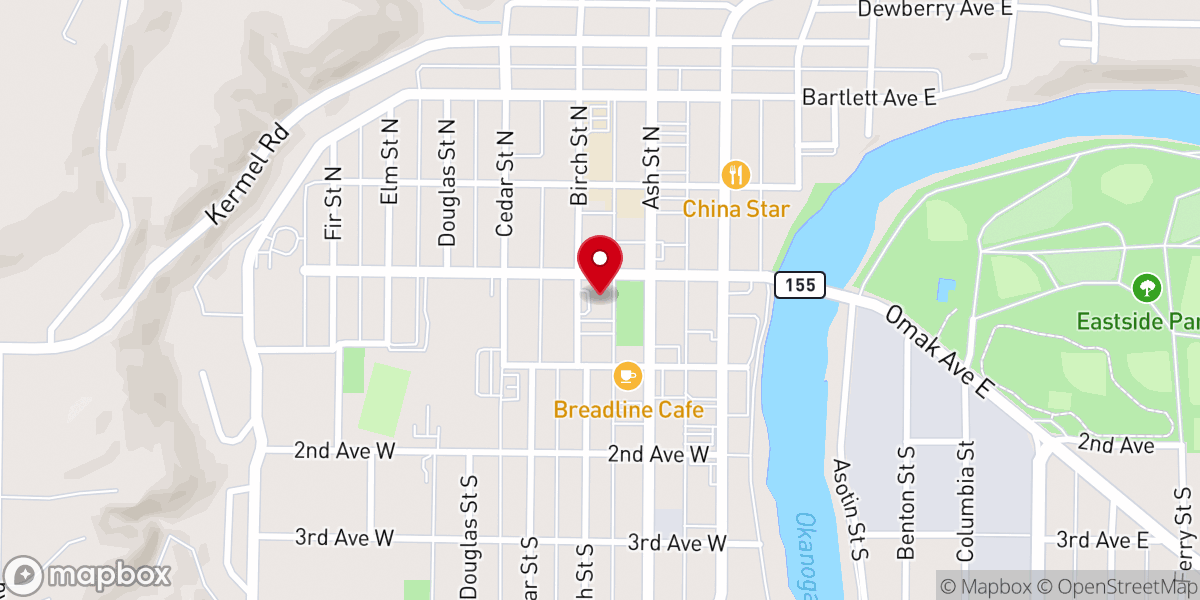 Map showing location of Community Bible Church of Omak