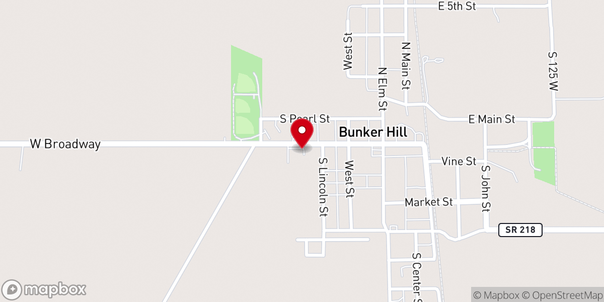 Map showing location of Bunker Hill Free Will Baptist Church