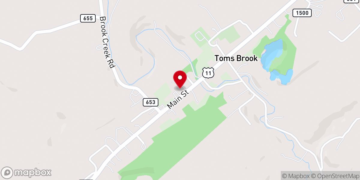 Map showing location of Toms Brook United Methodist
