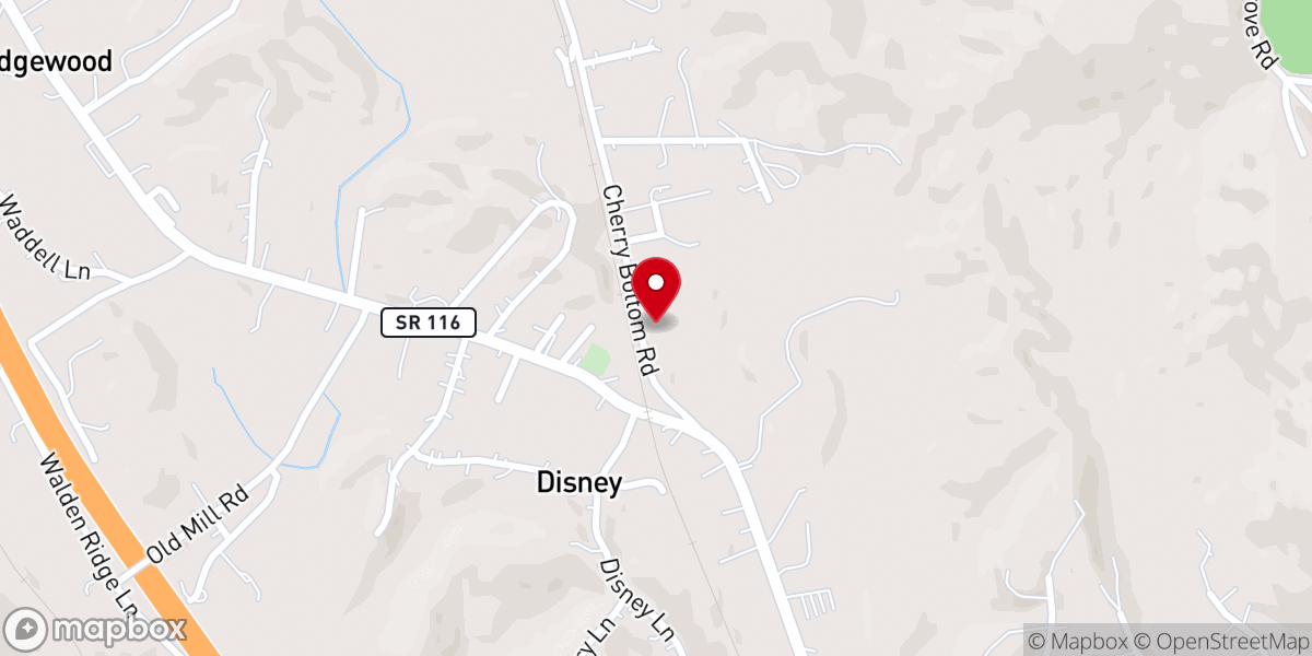 Map showing location of Cherry Bottom Church