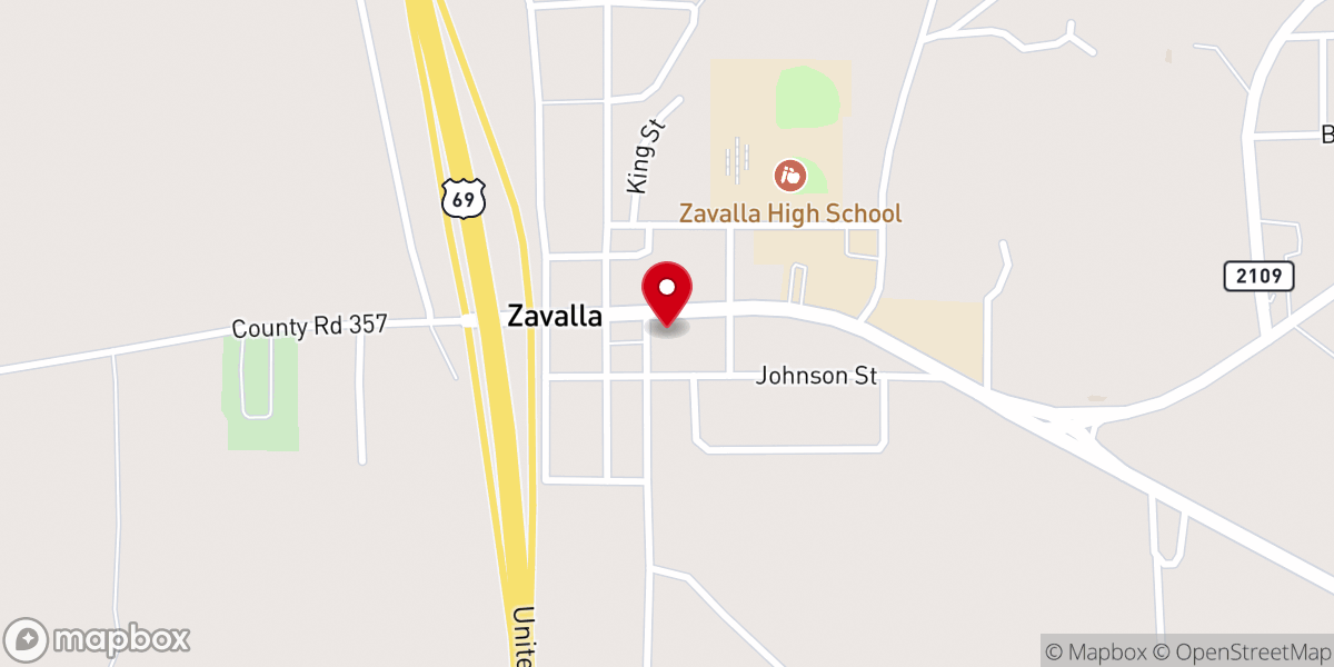 Map showing location of Zavalla City Hall