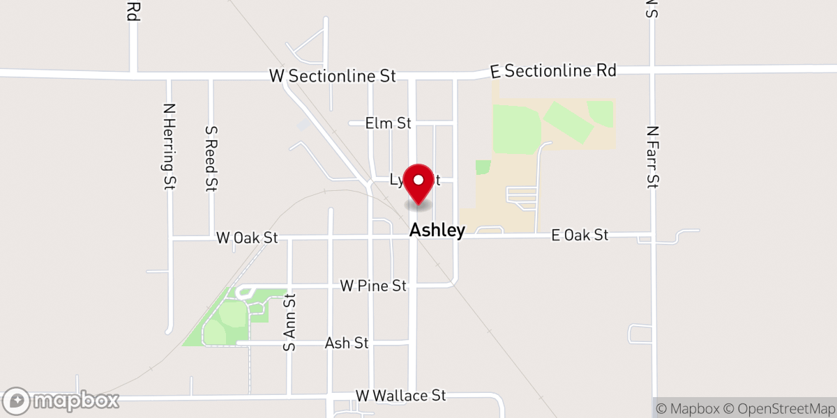 Map showing location of ASHLEY COMMUNITY CENTER