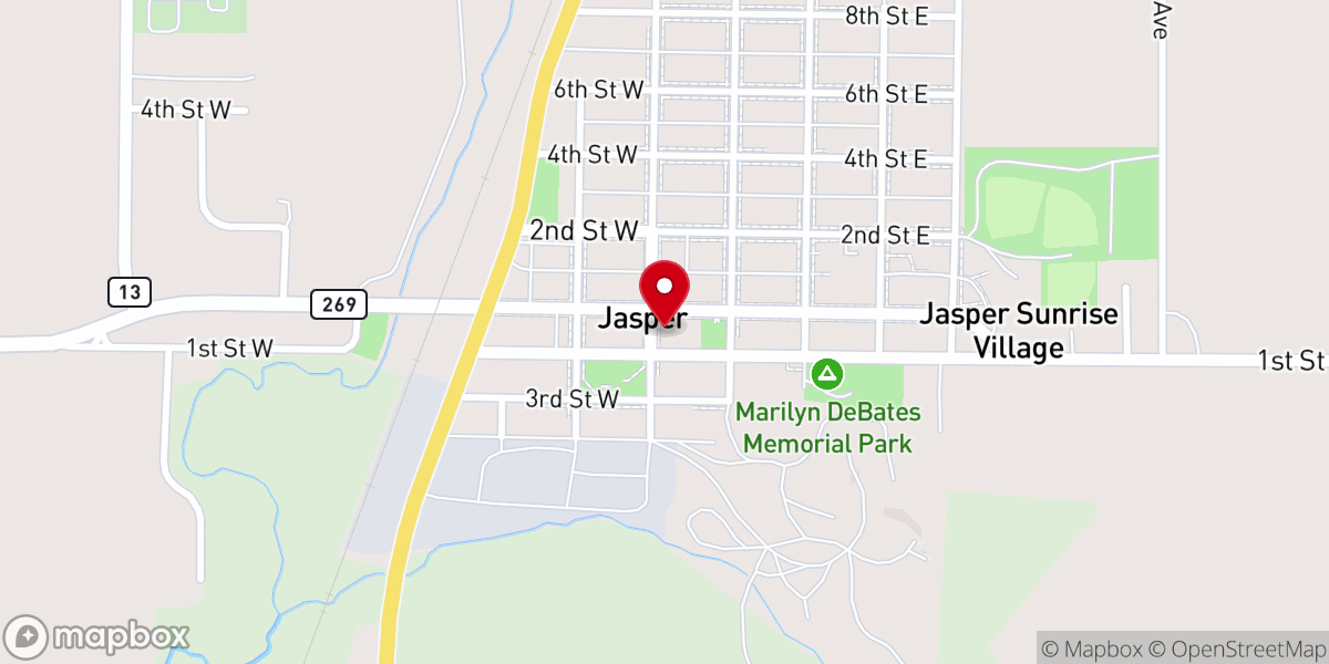 Map showing location of Jasper Memorial Hall