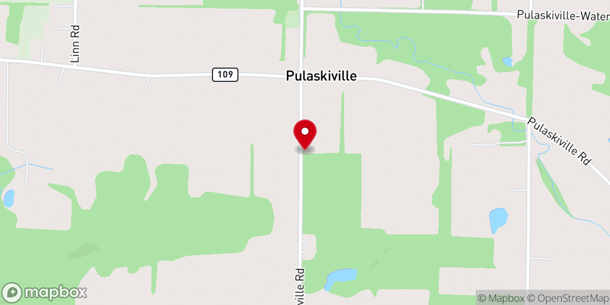 Map showing location of Pulaskiville Church