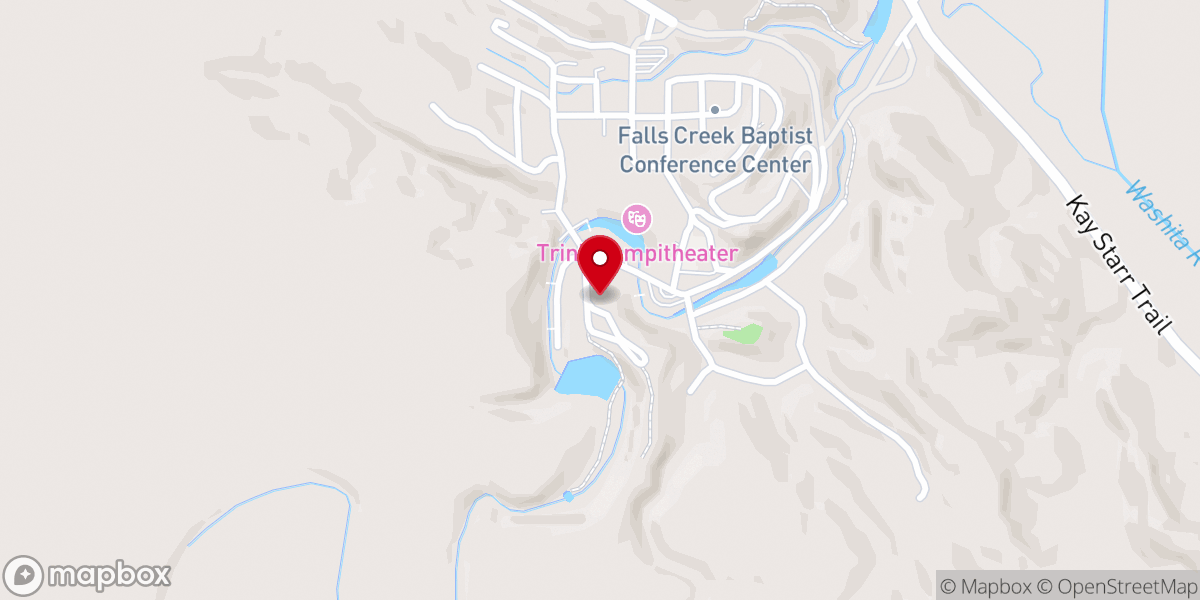 Map showing location of FBC Wynnewood Falls Creek Cabin