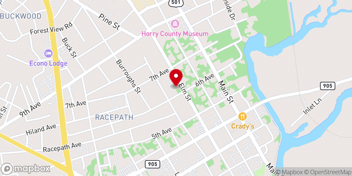Map showing location of First Baptist Church of Conway