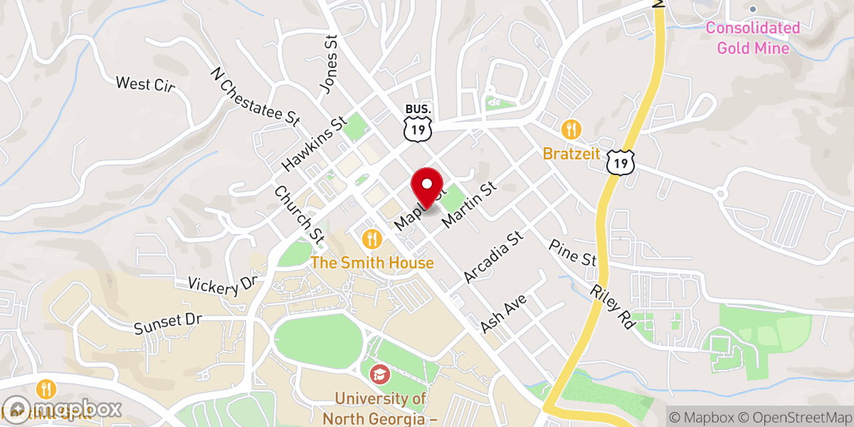Map showing location of Dahlonega United Methodist Church
